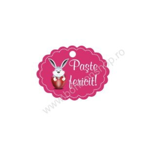 Eticheta ovala din carton rosie \"Paste fericit!\"