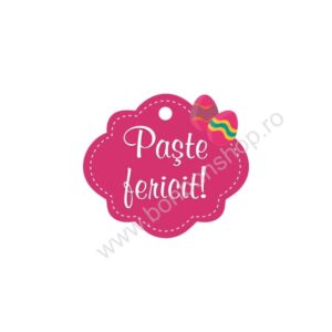 Eticheta rosie din carton \"Paste fericit!\"