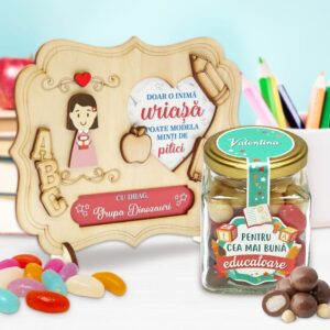 Cadou educatoare/învățătoare „Decorațiune și borcan personalizate”