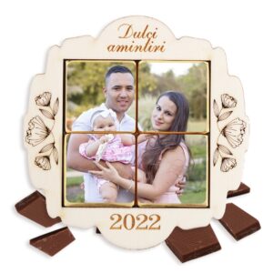 Ramă „Dulci amintiri” cu 4 ciocolățele și o fotografie tip puzzle - personalizabilă