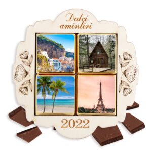 Ramă „Dulci amintiri” cu 4 ciocolățele și 4 fotografii - personalizabilă
