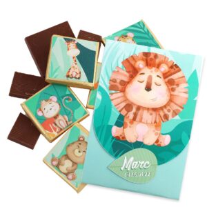 Cadou cu 6 mini pătrățele de ciocolată „Lion” - personalizabil