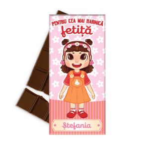 Tabletă de ciocolată personalizată „Pentru cea mai harnică fetiță”